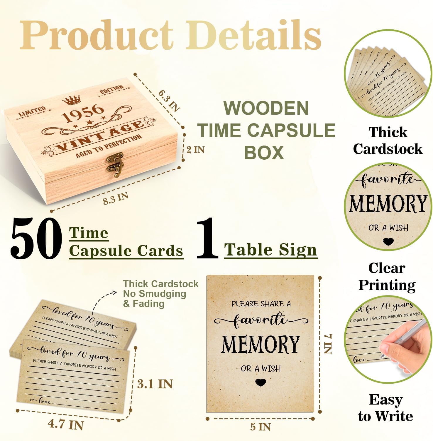 70th Birthday Party Share a Memory Set, 1956 Birthday Gifts for Women Men, 1956 Wooden Share A Memory Box with Memory Sign and 50 Pcs Memory Cards, 1956 Birthday Gifts, 70th Birthday Party Decorations