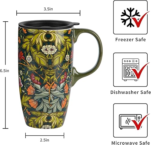 Miniatura 4 de DUSVALLY Taza de café con asa y tapa, tazas de cerámica adecuadas para portavasos de automóvil, taza de café de porcelana, taza de té latte, taza de