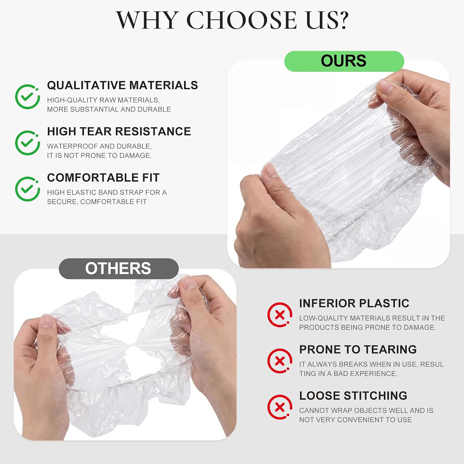 120 PCS Disposable Shower Caps – Large Thick Waterproof Stretchable Clear Plastic Bath Hair Bonnet for Women, Men, Long Hair, Ideal for Hair Treatment, Travel, Spa & Home Use(18.1")