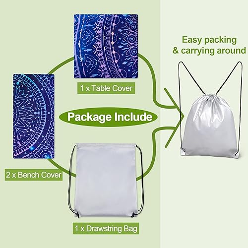 Miniatura 413 de Play Tailor - Mantel para mesa de pícnic con cubiertas para bancas, impermeable y a prueba de viento con bolsa de cordón, ajustable a mesas y bancas