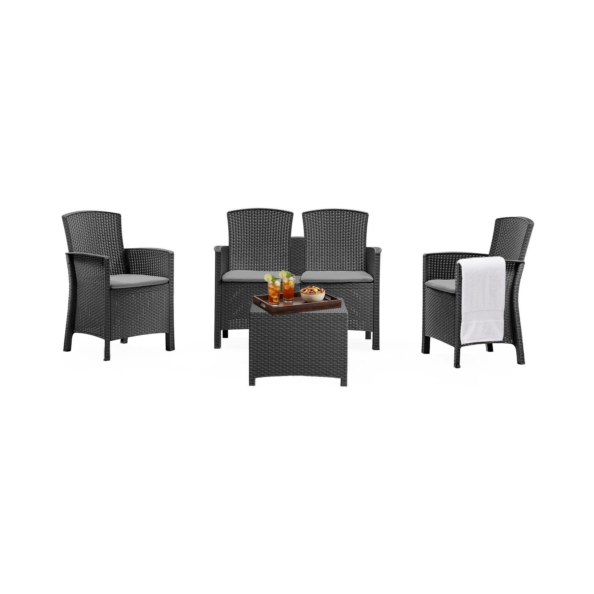 Dmora - Set Salotto da Esterno Urano, Set da Giardino con Cuscini, Salottino Indoor e Outdoor Effetto Rattan, 100% Made in Italy, Antracite