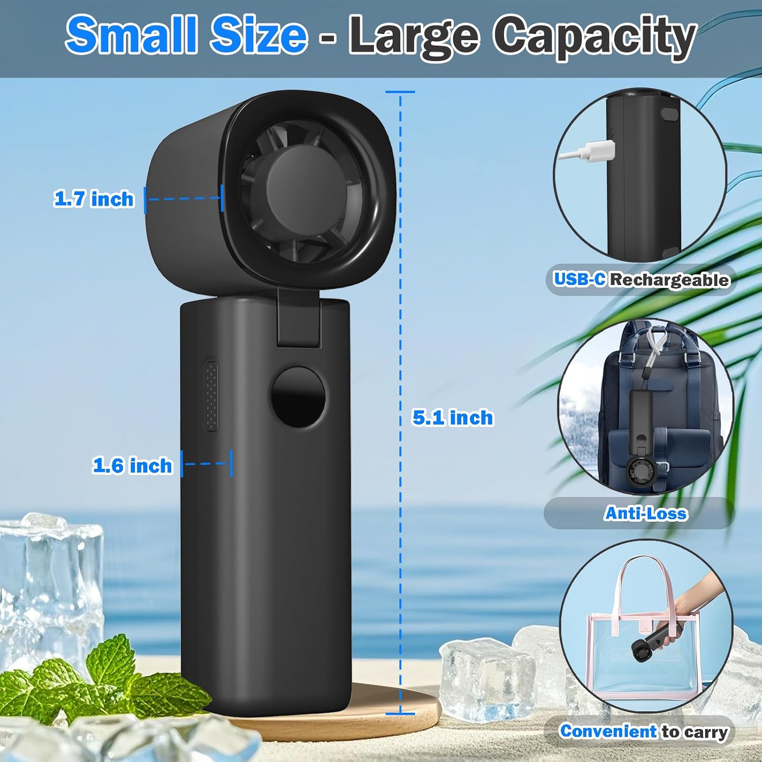 Handheld Portable Turbo Fan, [20000RPM 5 Gear Cooling], 4000mAh USB Rechargeable Battery, Adjustable Digital Display Mini Small Pocket Fan, Gifts for Women Men Outdoor Activities, Travel, Working - Image 5