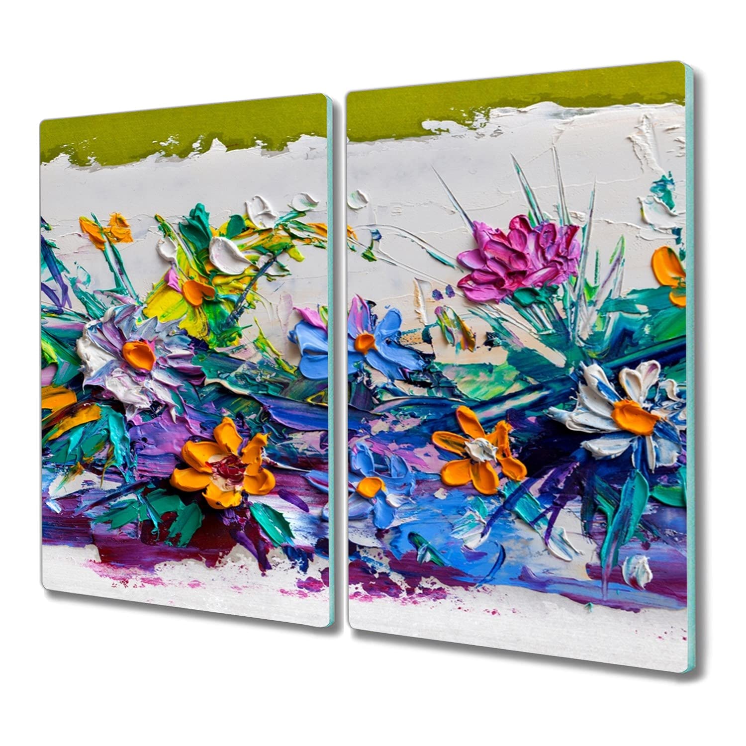 Planche à découper grand format anti-rayures pour table induction motif fleurs