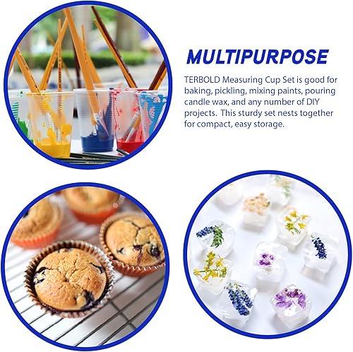 Miniatura 3 de Juego de 3 tazas medidoras de líquidos, 1 taza, 2 tazas, 1 cuarto de galón, vasos medidores de plástico transparente con asas largas