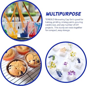 3pc Liquid Measuring Cups Set - 1 Cup, 2 Cup, 1 Quart | Clear Plastic Measure Cups with Long Handles