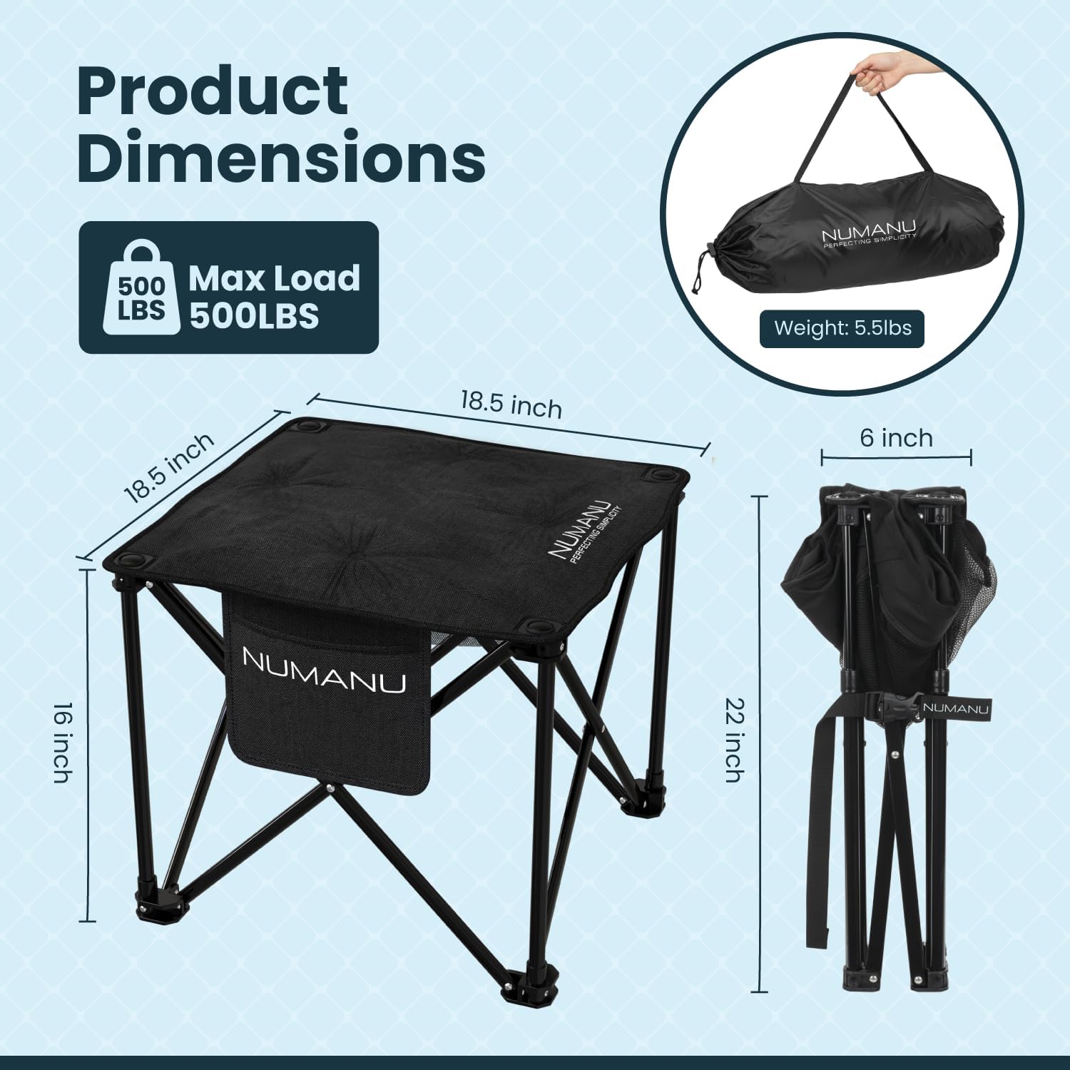 NUMANU Oversized Padded Camping Stool for Adults, Thick Padded 18.5" Heavy Duty Outdoor Camp Chairs with Anti-Slip Feet & Carry Bag, Folding Ottoman Foot Rest for Travel, Max 500lbs