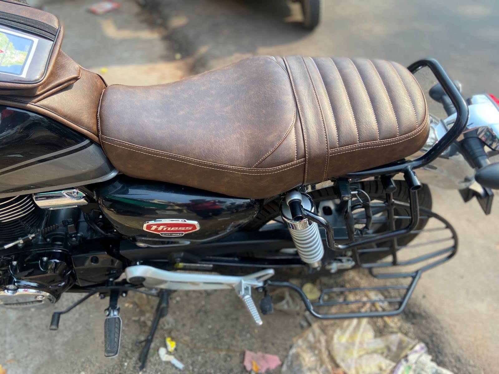 Sahara Seats Compatible with Highness CB 350 Added Cushion Half Stripes Leatherette Seat Cover (Dual Tone Brown)-image-13