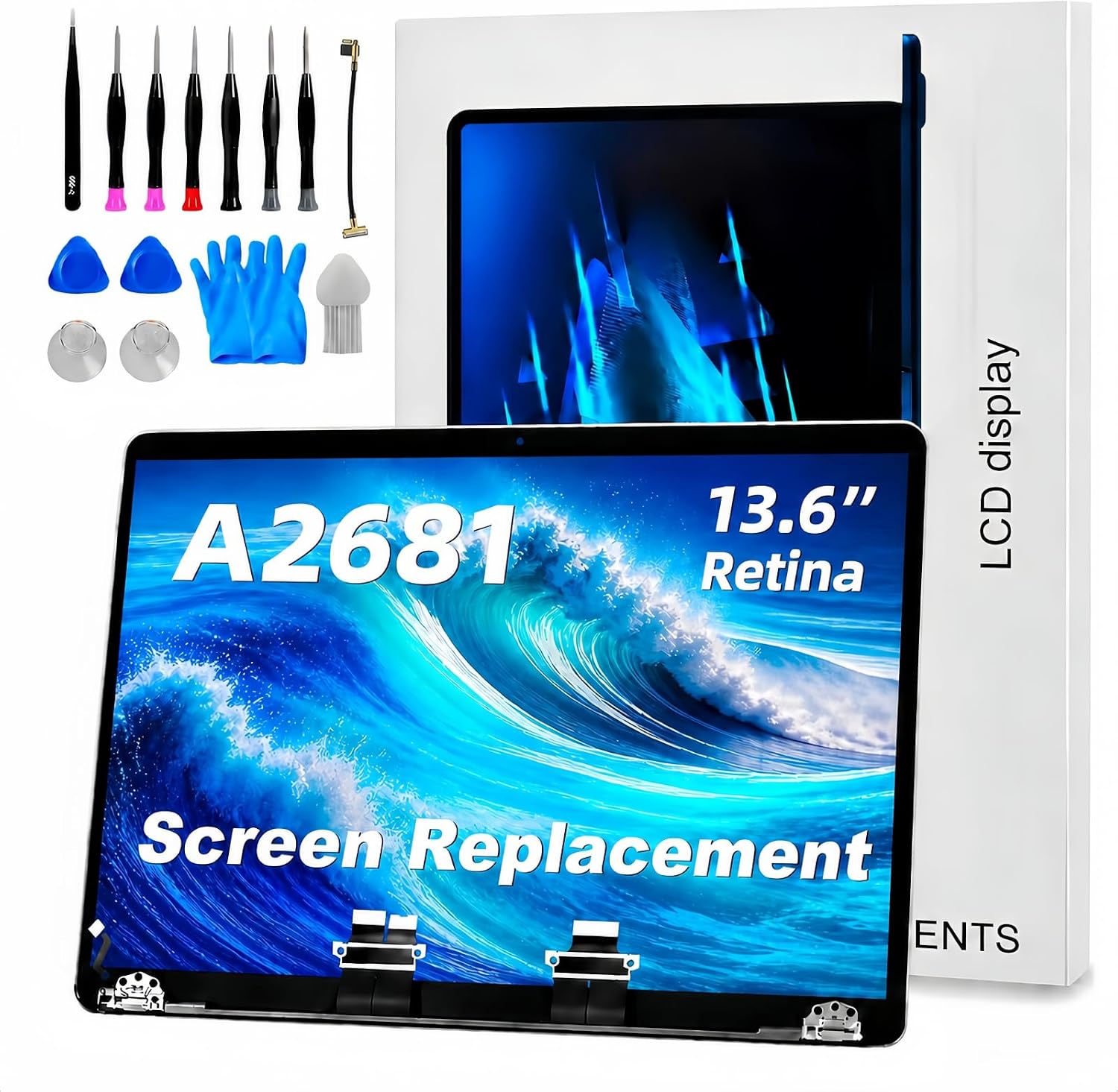 A2681 Screen Replacement with Sleep Sensor Cable for MacBook Air M2 13.6 Inch 2022, LCD Full Assembly Display 2560x1664 for EMC 4074 Starlight