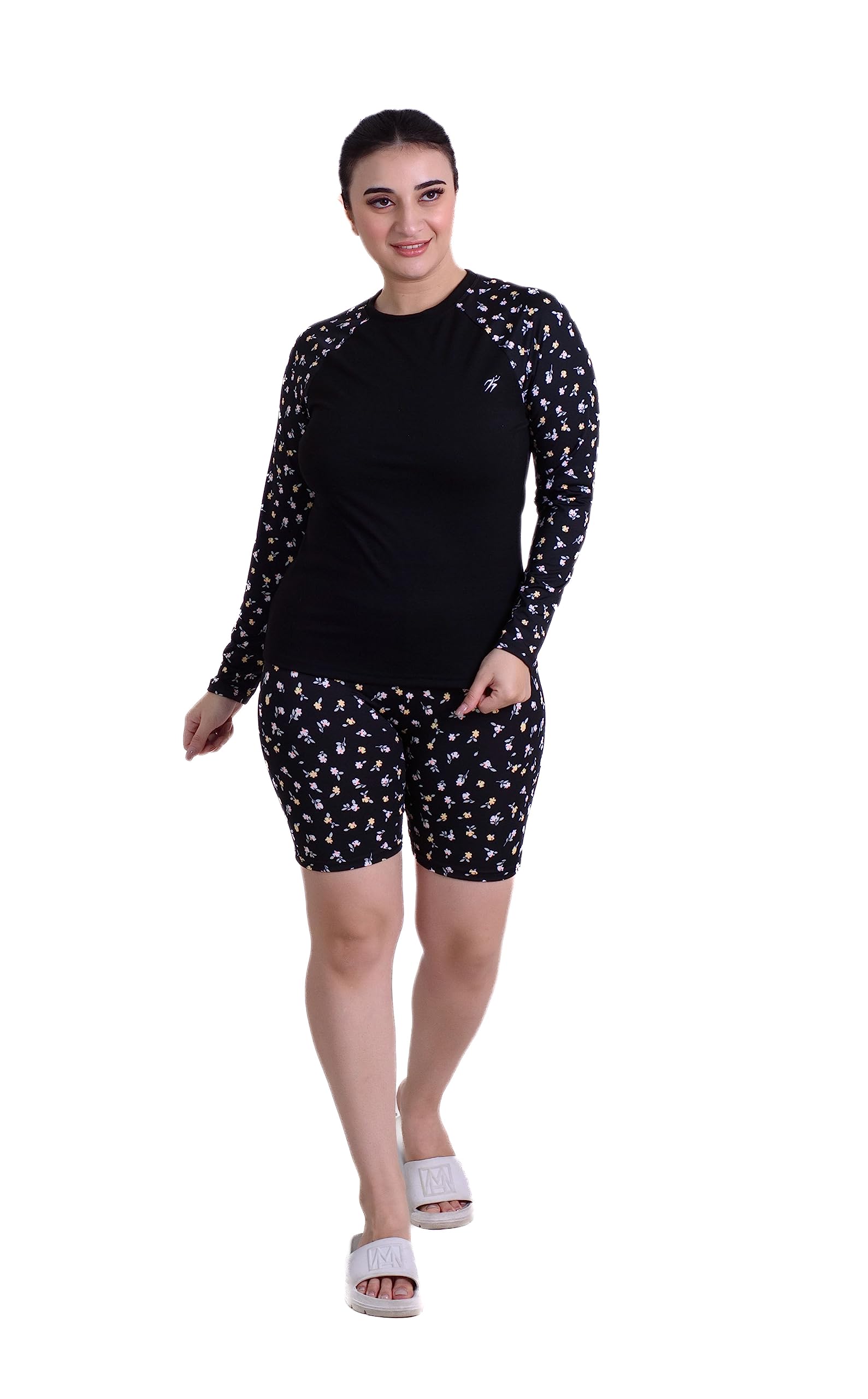 KeepfitTwo Piece Printed Swimming Costume with Full Coverage Shorts for Women