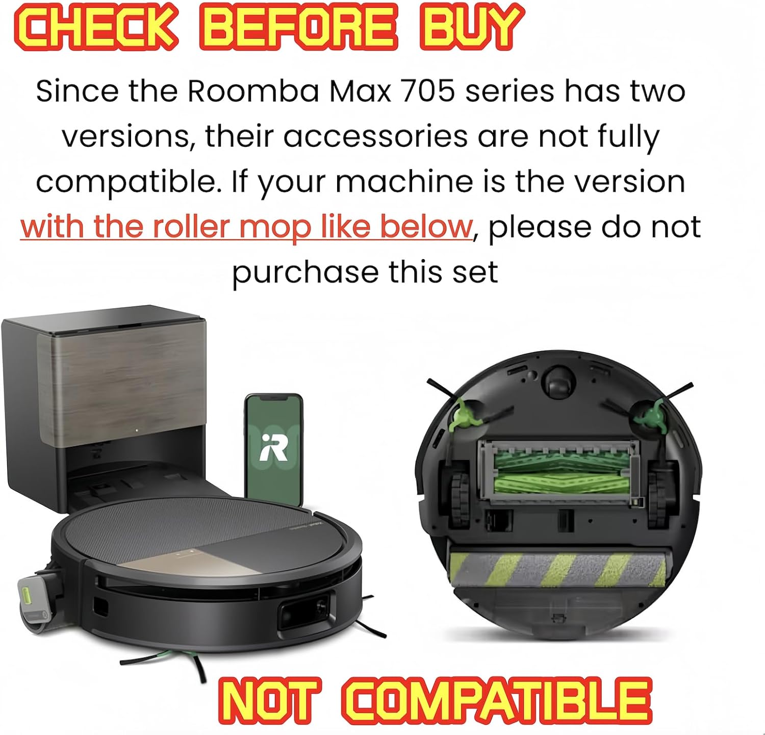 Replacement Parts Accessories kit for IRobot Roomba Max 705 Vac Plus 504 Vac Vacuum Cleaner, 2 Roller Brush 6 Dust Bag 8 HEPA Filter 8 Side Brush 1 Cleaning Tool