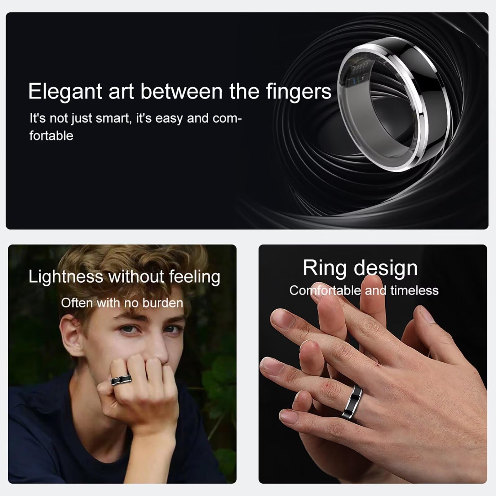 Smart Ring Fitness Tracker Ring Smartringe für Herren Damen Schlaftracker Schwarz Herzfrequenz Smartring Fitnessring Smart Ring Android Gesundheitsring Schrittzähler Fitnesstracker Pulsmesser Sport