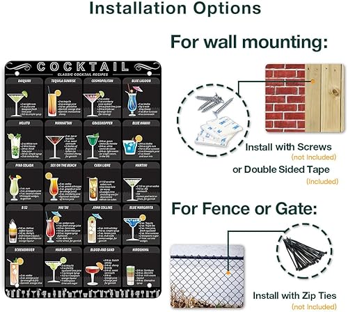 Miniatura 4 de Cartel de metal retro vintage para menú de cóctel, arte de pared de Pub Bar 12 x 8 pulgadas (coctel)