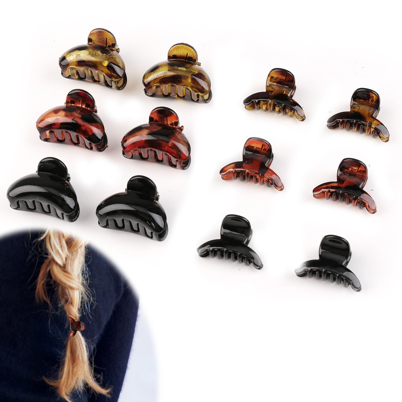 12 Piezas Pinzas Pequeñas Pelo, Mini Clips para el Cabello, Clips de Garra Pelo Antideslizante, Pinzas Pelo de Plástico para Mujeres y Niñas Decoración del Cabello