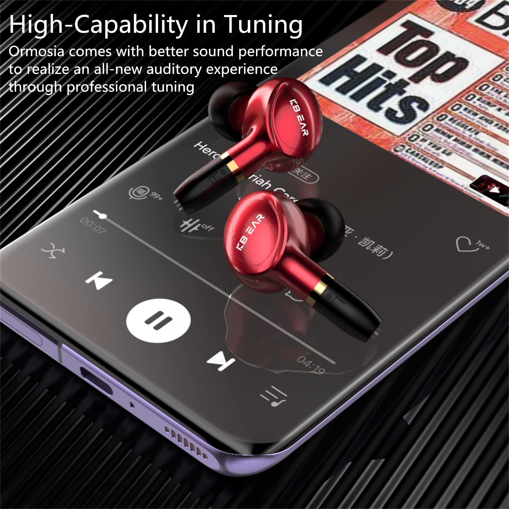 Kbear Ormosia Wired IEM EARBUDS BASS EARBUDS Słuchawki dźwięku słuchawki słuchawki z MMCX Wire 1BA 1DD Driver bez mikrofonu na komputer PC dla muzyków （czerwony）