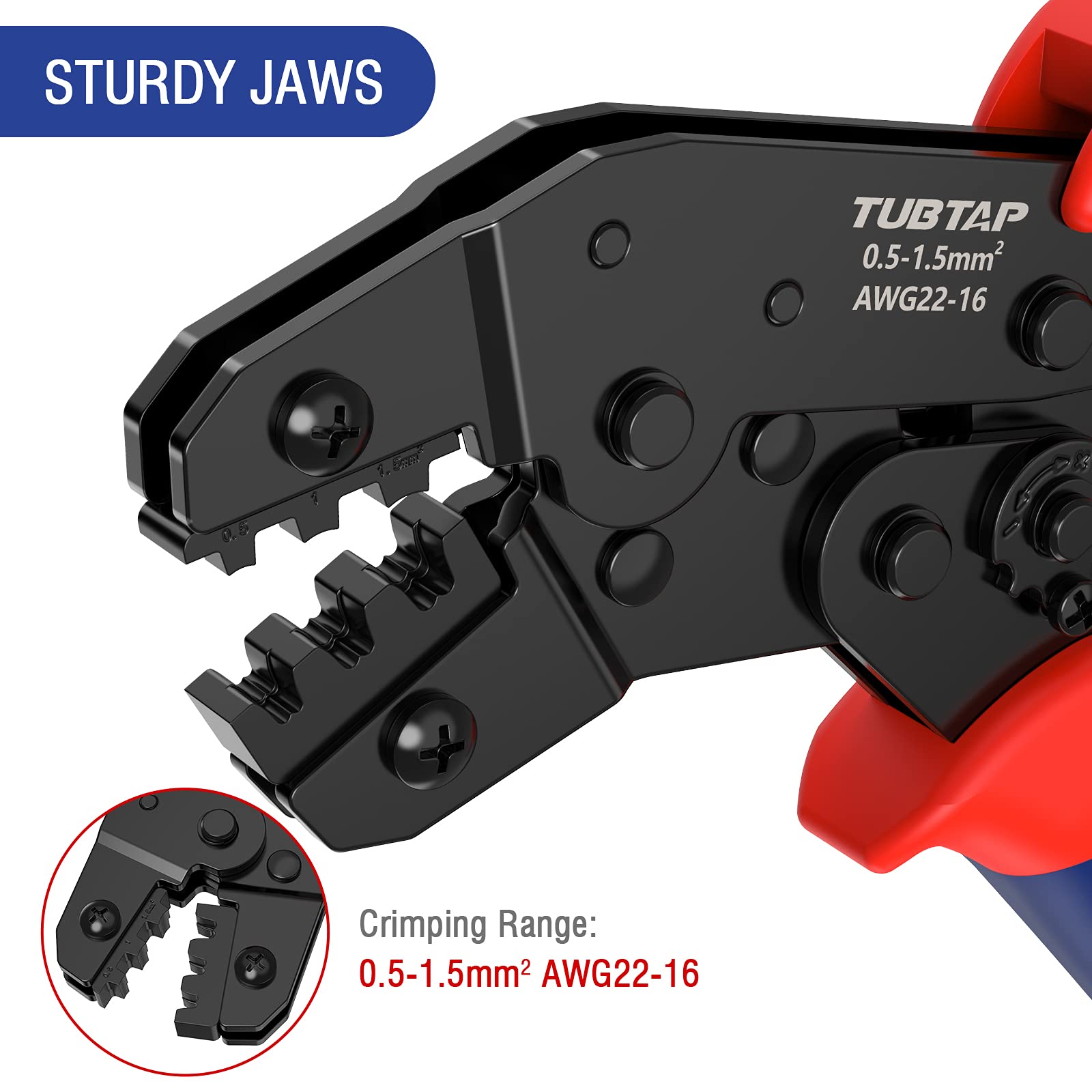 TUBTAP Pin Crimping Tool For Spade Bullet Connectors AWG 2216(0.51