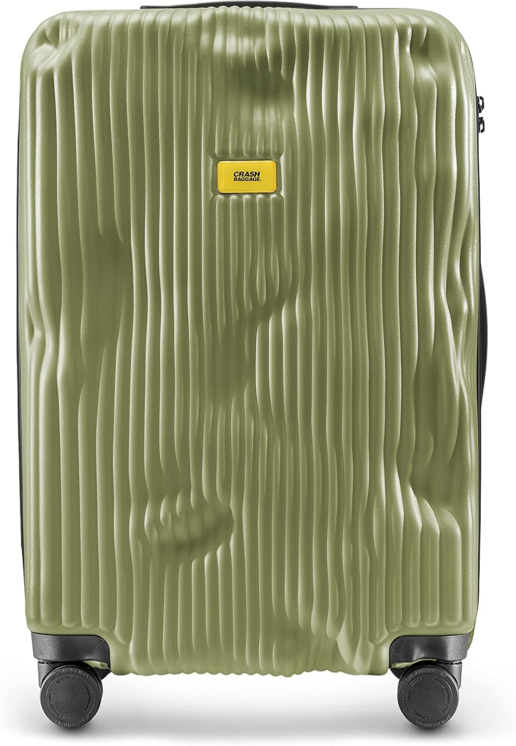 CRASH BAGGAGE Stripe Suitcase | Olive | 66L | 100% Polycarbonate, TSA-Approved Lock, 360° Spinning Wheels