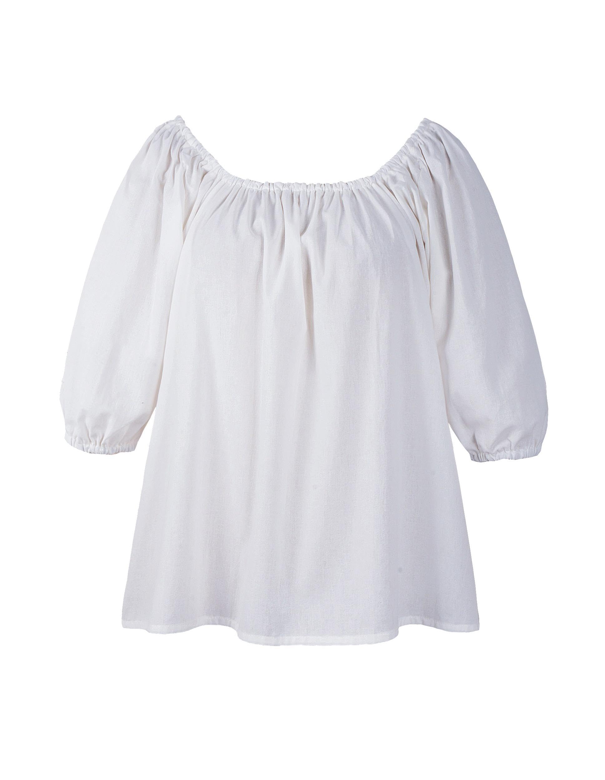Renaissance Shirt Women Peasant Blouse Half Sleeves Ren Faire Top, White, M