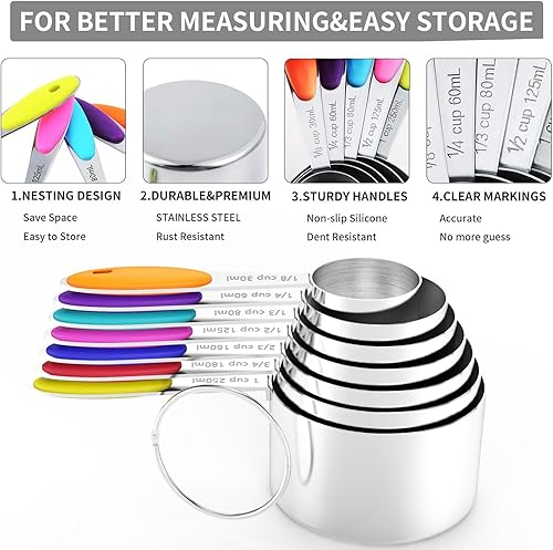 Miniatura 4 de TILUCK Measuring Cups and Spoons Set, Stainless Steel, Kitchen Utensils for Cooking and Baking (14)