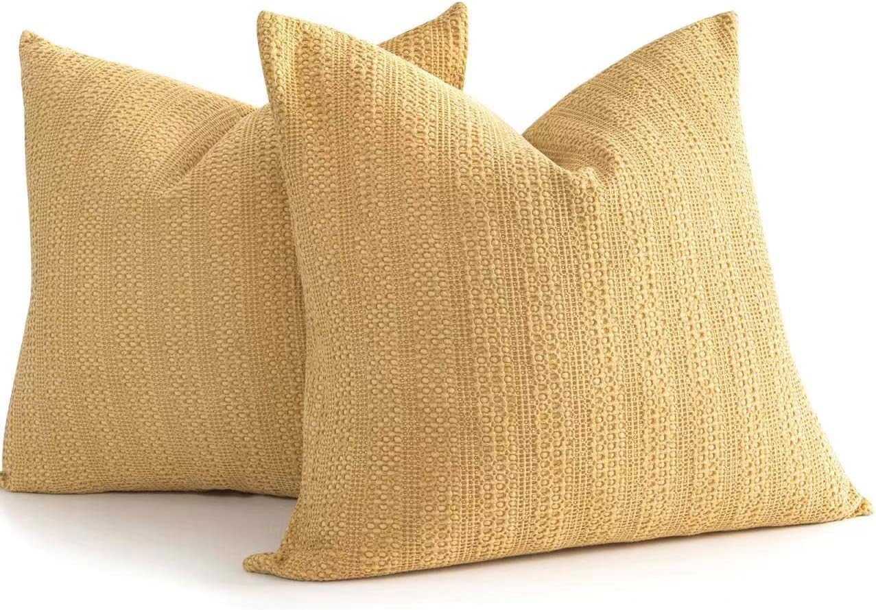 26x26 Pillow Covers Boho Euro Shams Set of 2 Decorative Throw Pillow Covers Cotton Large Square Pillowcase for Couch Bed, Yellow - Image 8