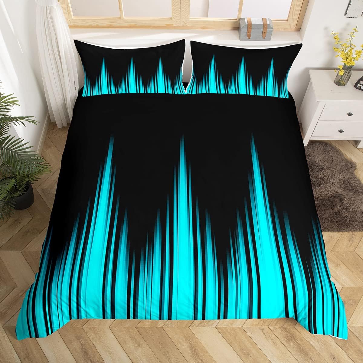 Turquoise Teal Blue and Dark Bedding Set Vintage Ombre Comforter Cover Gradient Dark Simple Style Duvet Cover Breathable Bedspread Cover Room Decor Quilt Cover Full Size (No Comforter)