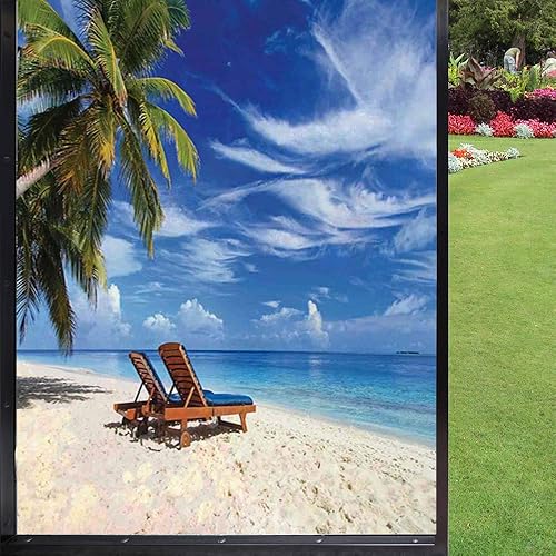 Miniatura 8 de Película de privacidad para ventana oceánica, tiro submarino tropical con superficie de cocotero y agua de cielo aguamarina, vidrio esmerilado
