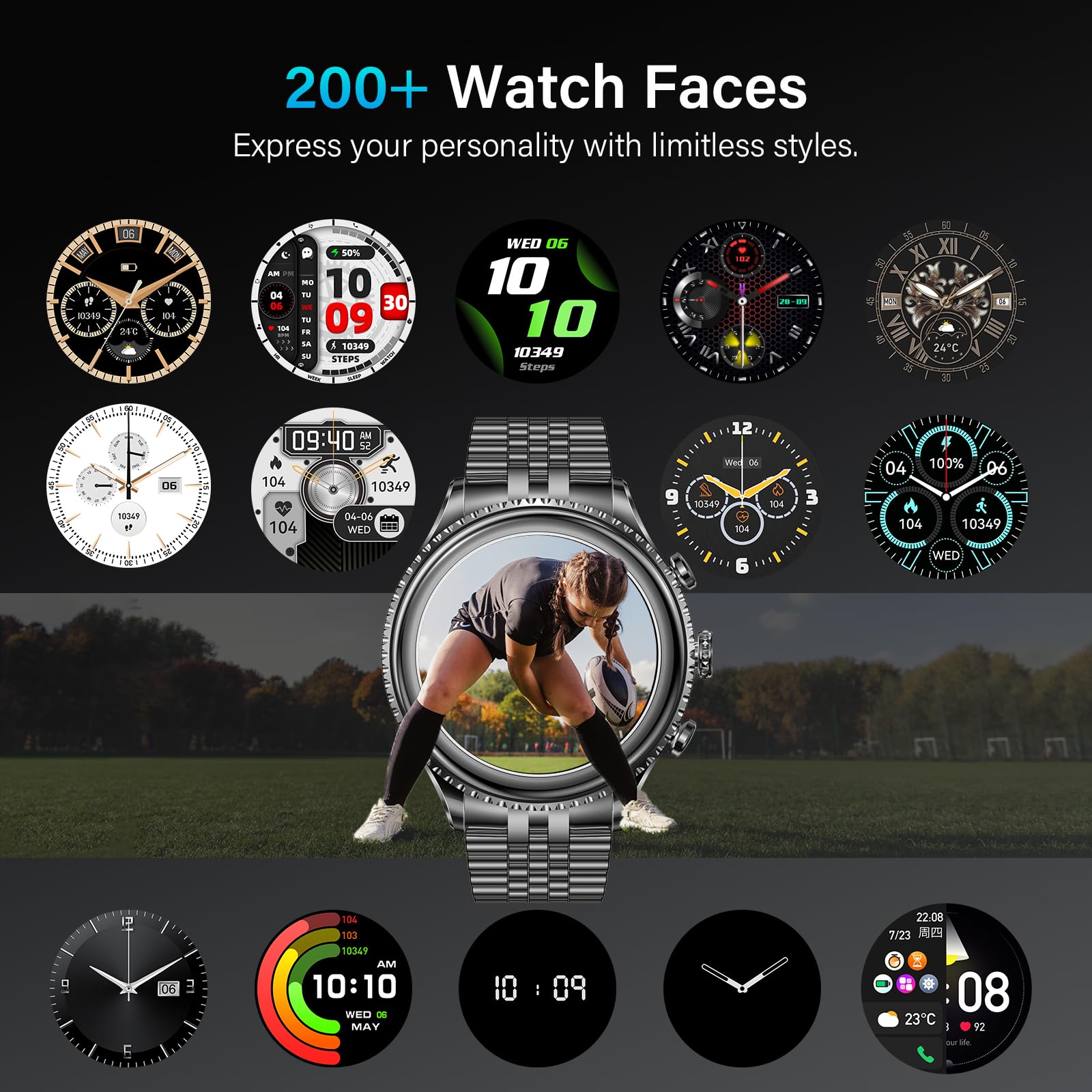 2025 Rotating Bezel Smart Watch for Men with Bluetooth Call, Heart Rate, Blood Pressure, SpO2, Sleep Monitor, Waterproof Round Watch with Encoder Knob, 1.32" AMOLED Display, Compatible Android and iOS