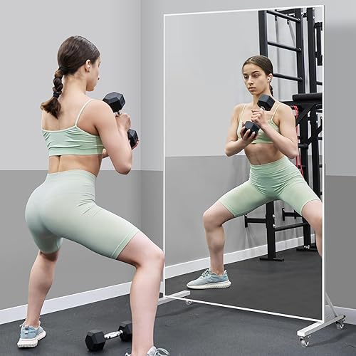 Miniatura 7 de Espejo rodante para gimnasio en casa de 68 x 40 pulgadas, espejo de fitness extra grande de longitud completa, espejo grande de vidrio templado
