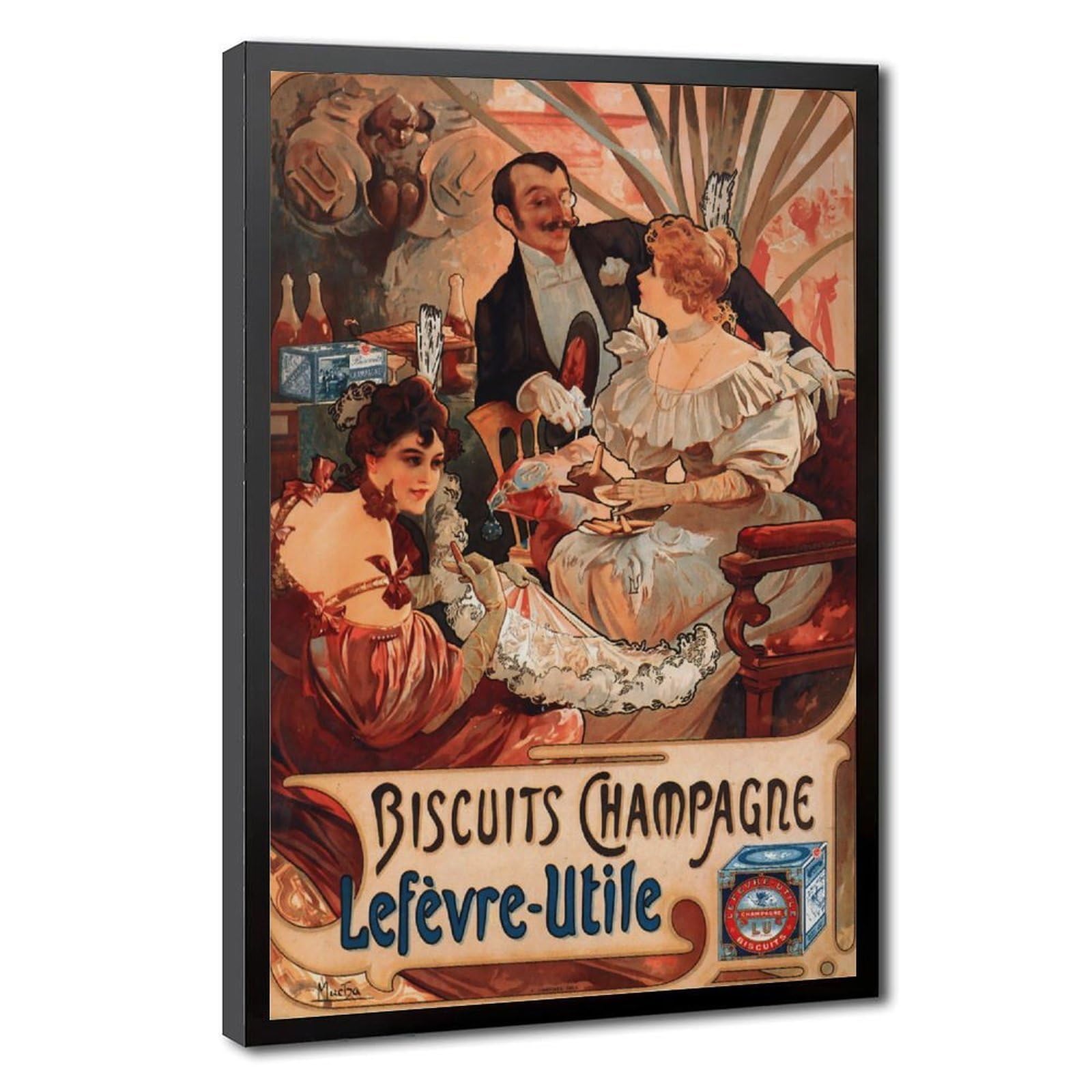 WCYB Alphonse Mucha Biscuits Champagne Lefevre-utile Posters Prints Canvas Deco Paintings Wall Art Hangable Frame 16" L X 24" W