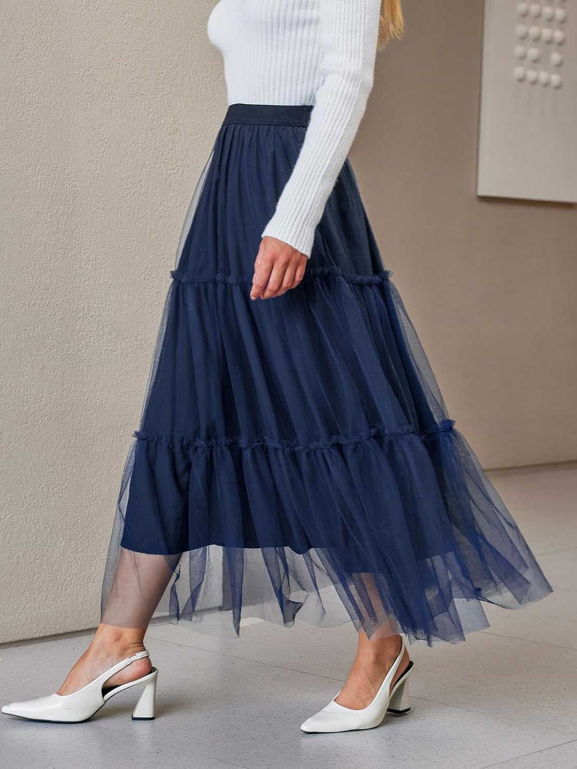 Women's Long Maxi Tulle Skirts Dressy A-Line Puffy Fairy High Waist Mesh Skirt Party Vacation - Image 5