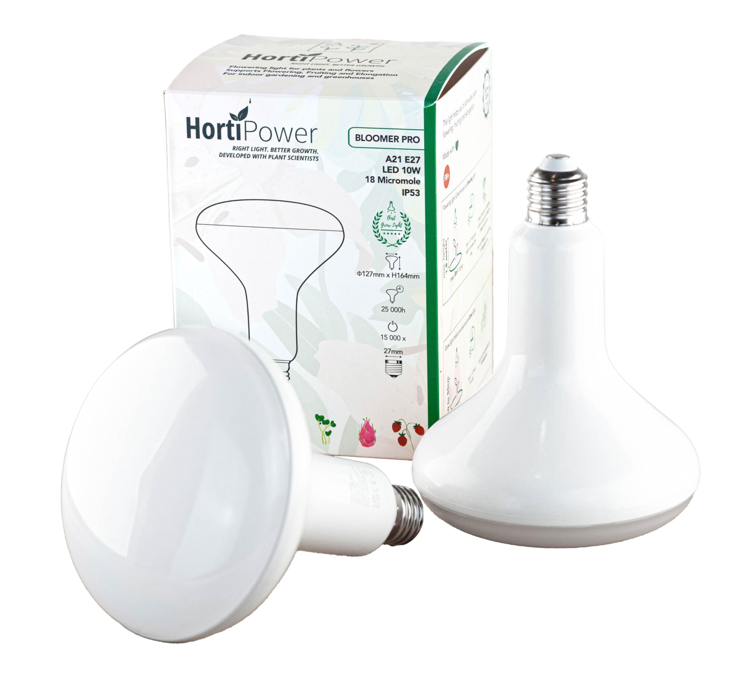 HortiPower Bloomer Pro, 10W/PCS, 100-240VAC, DR/W LEDs, Full Spectrum and Plant Centric Spectrum 400-780 nm, 18μmol/s, 825lm