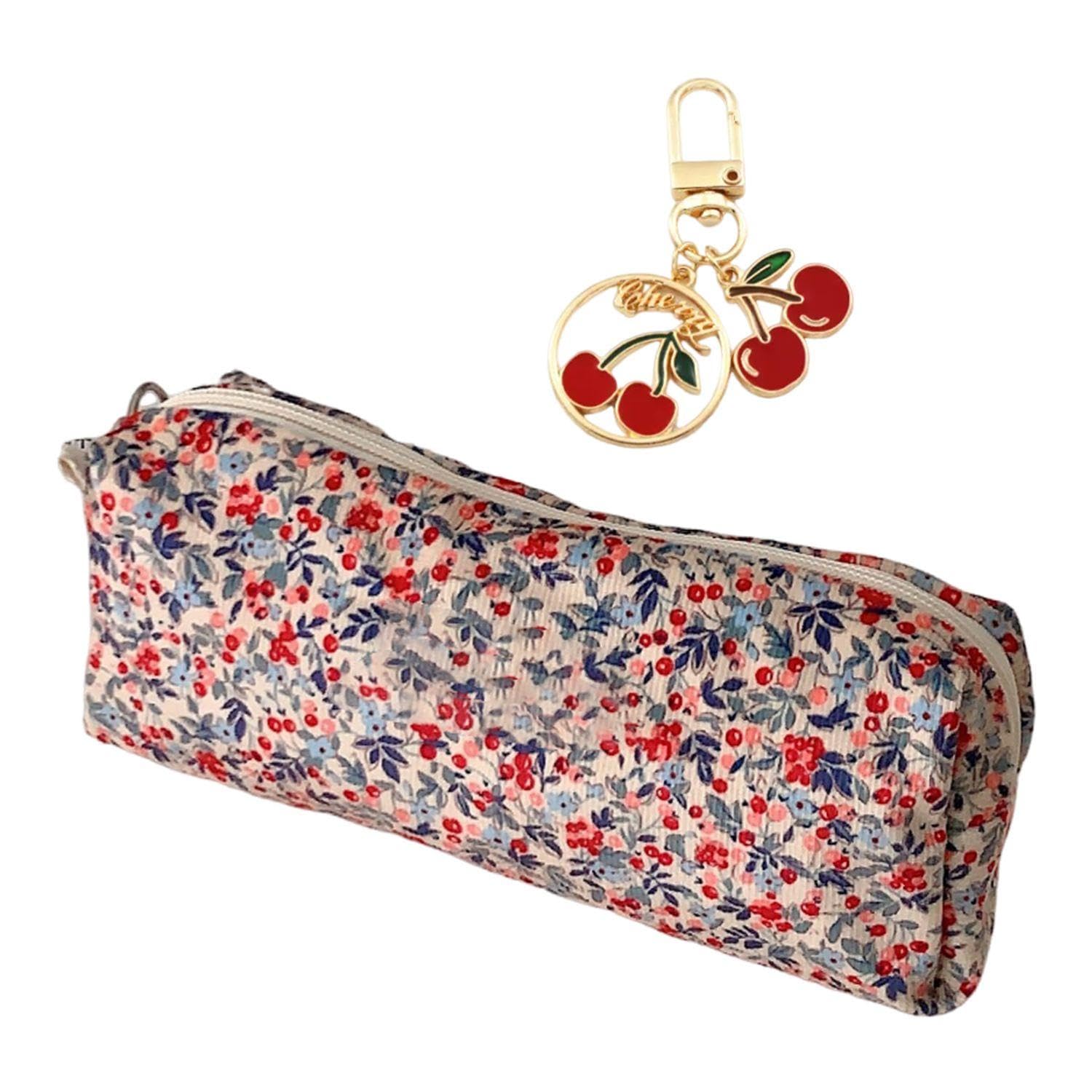 1 Bolsa De Flores, 1 Dije Con Cremallera, Estuche Para Lápices Pequeño, Estuche Para Lápices Beige, Estuche Para Cosméticos Pequeño, Estuche Para Lápices De Dibujos Animados