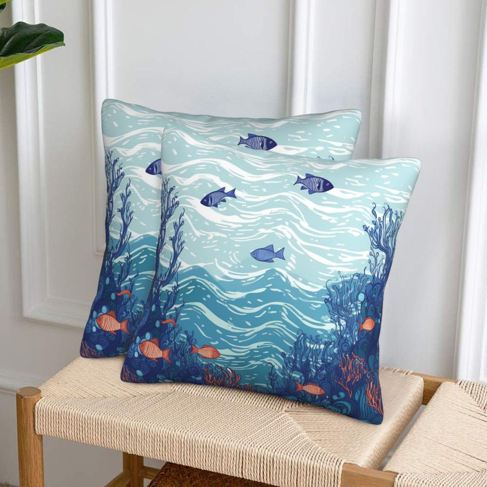 NONHAI Decorative Throw Pillow Covers Set of 2, 20"x20" Square Cushion Case Soft Comfy Ocean Waterscape Throw Pillows for Couch Cushion Livingroom Farmhouse Home Decor Pillowcases