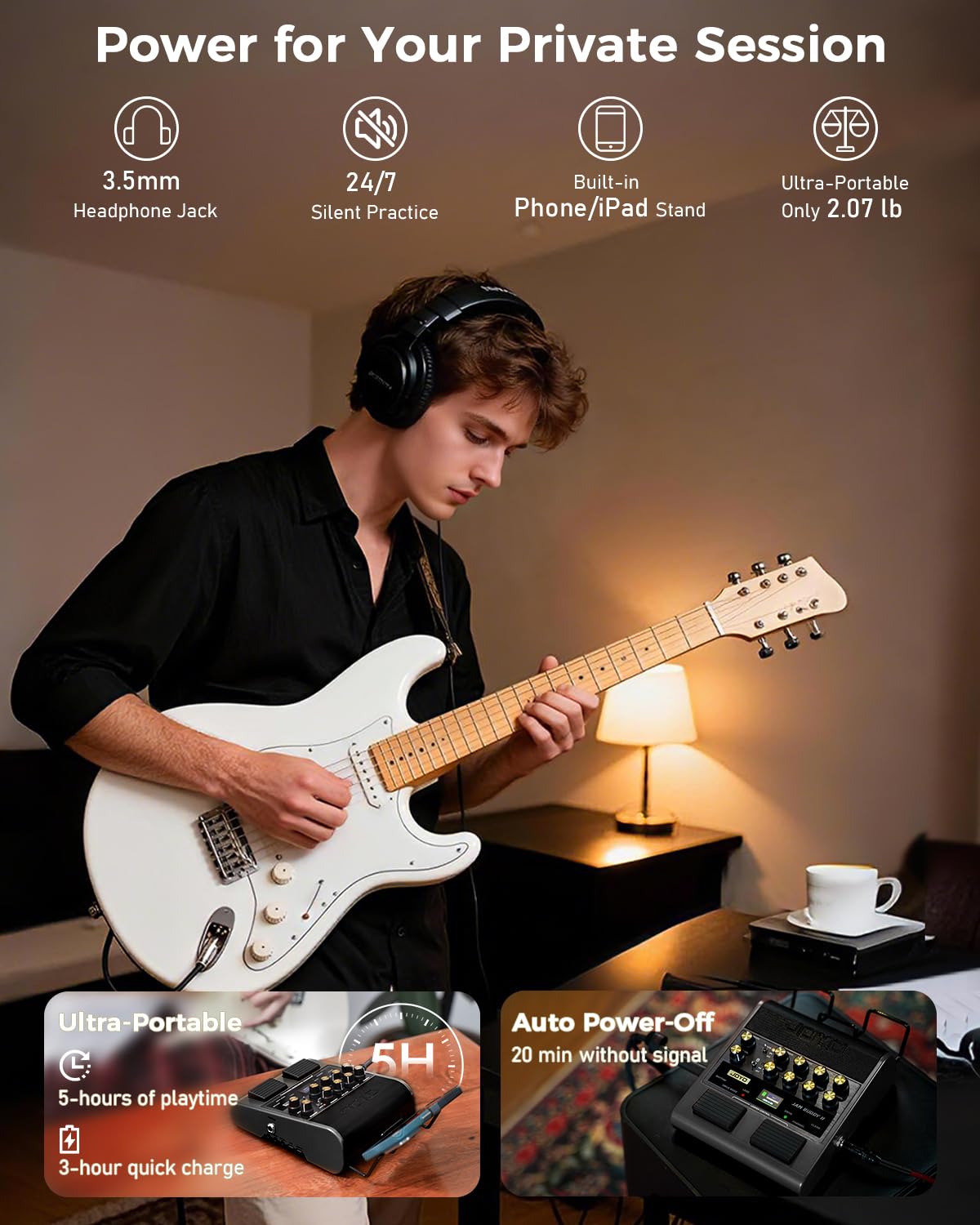 JOYO Amplificatore Combo Chitarra 10W Portatile con Pedale Multieffetti - 14 Modelli di Amplificatore, EQ 3 Bande, 36 Ritmi & Looper, Registrazione OTG, Bluetooth (Jam Buddy II, Nero)