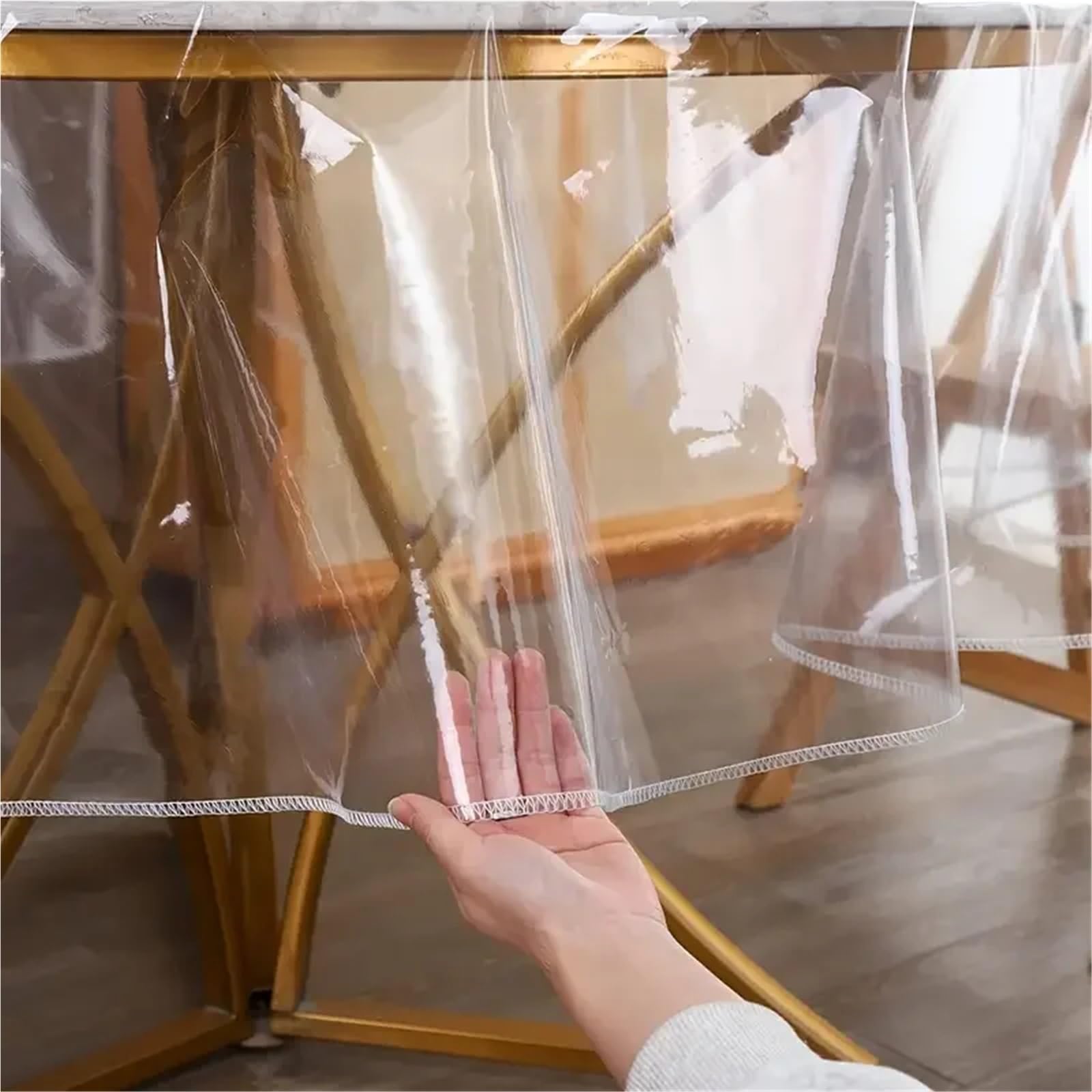 Nappe Ronde Transparente en Plastique, avec Manchon De Protection, Imperméable Et Résistante À l'huile pour Table(200cm-78.7inch)