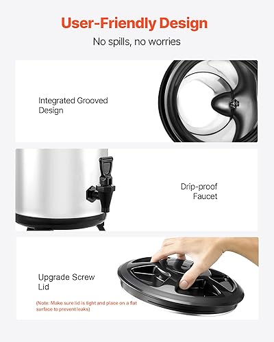 Miniatura 5 de VEVOR Dispensador de bebidas aislado, servidor térmico de bebidas de acero inoxidable de 2.4 galones9.2L con espiga y pantalla de temperatura,