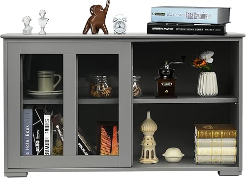 Armario apilable para bufé, moderno aparador de cocina con puerta corrediza de vidrio templado, armario con estante ajustable, gabinete de piso de