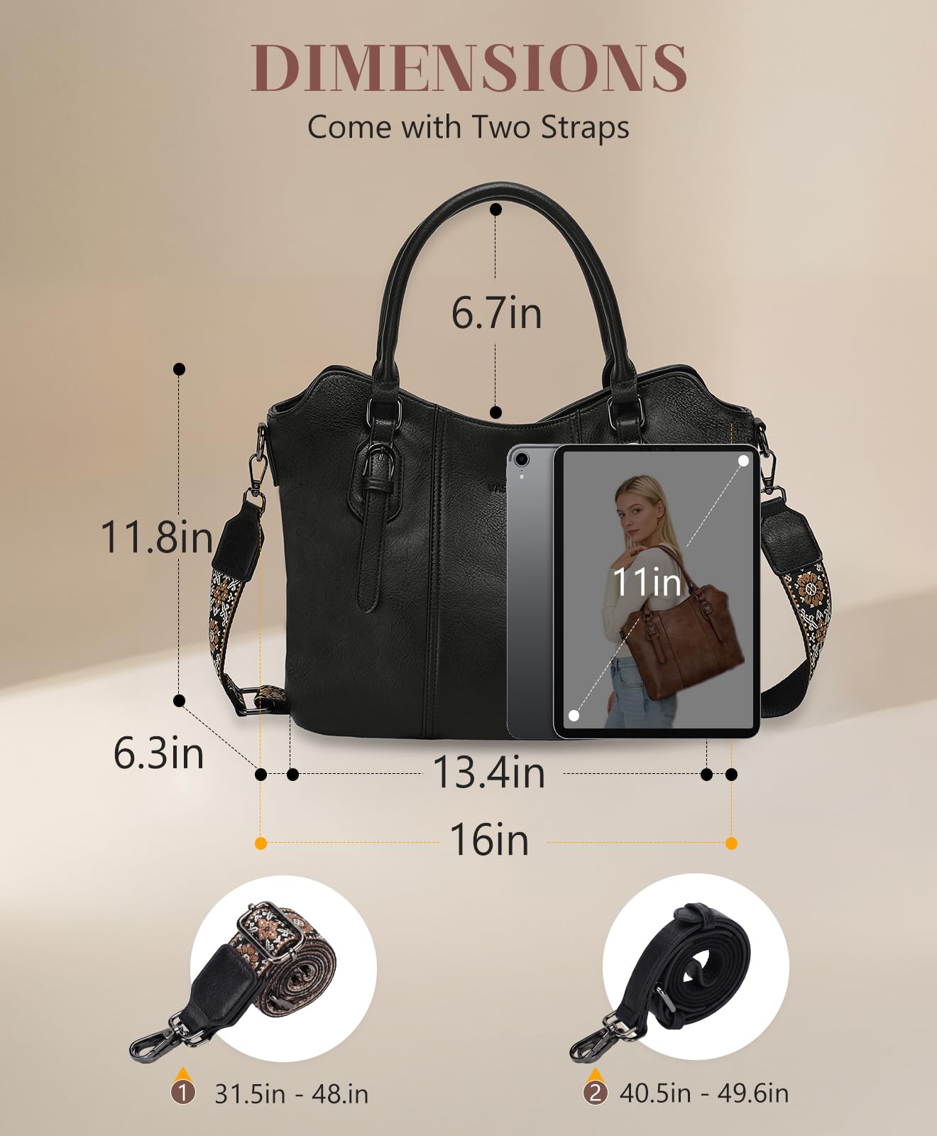 VASCHY Torby hobo dla kobiet, wegańska skórzana torba z górnym uchwytem, torebka na ramię, torebka z paskiem do gitary crossbody,