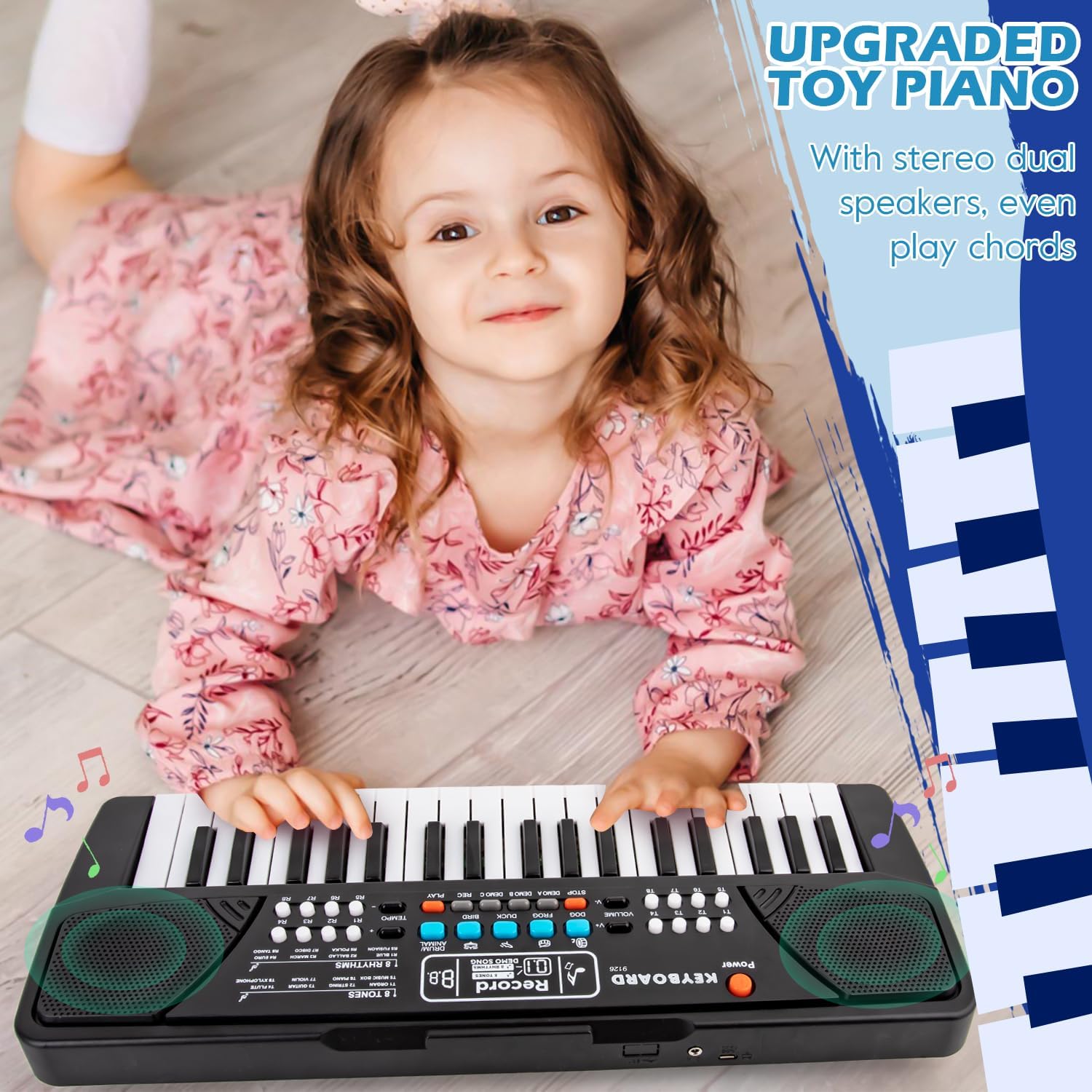 M SANMERSEN Piano Floor Mat Music Gift Toy for 1 2 3 Year Old - Keyboard, Kids Piano with Microphone, Dual Speaker