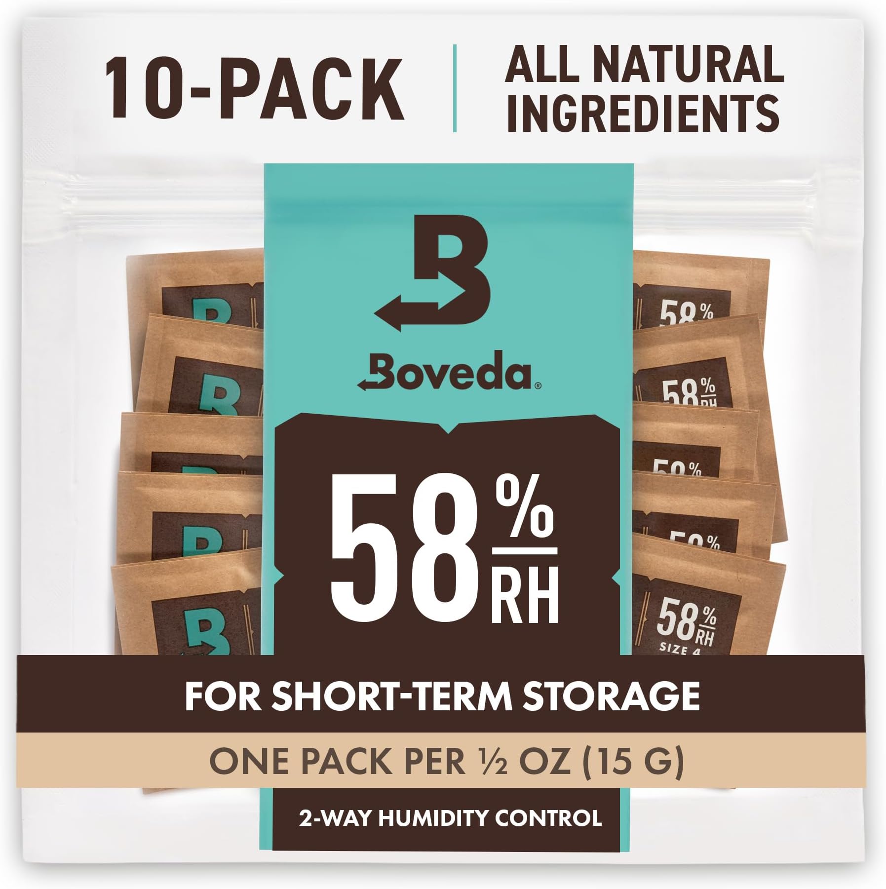58% Two-Way Humidity Control Packs for Storing ½ oz – Size 4 – 10 Pack – Moisture Absorbers for Small Storage Containers – Humidifier Packs – Hydration Packets in Resealable Bag