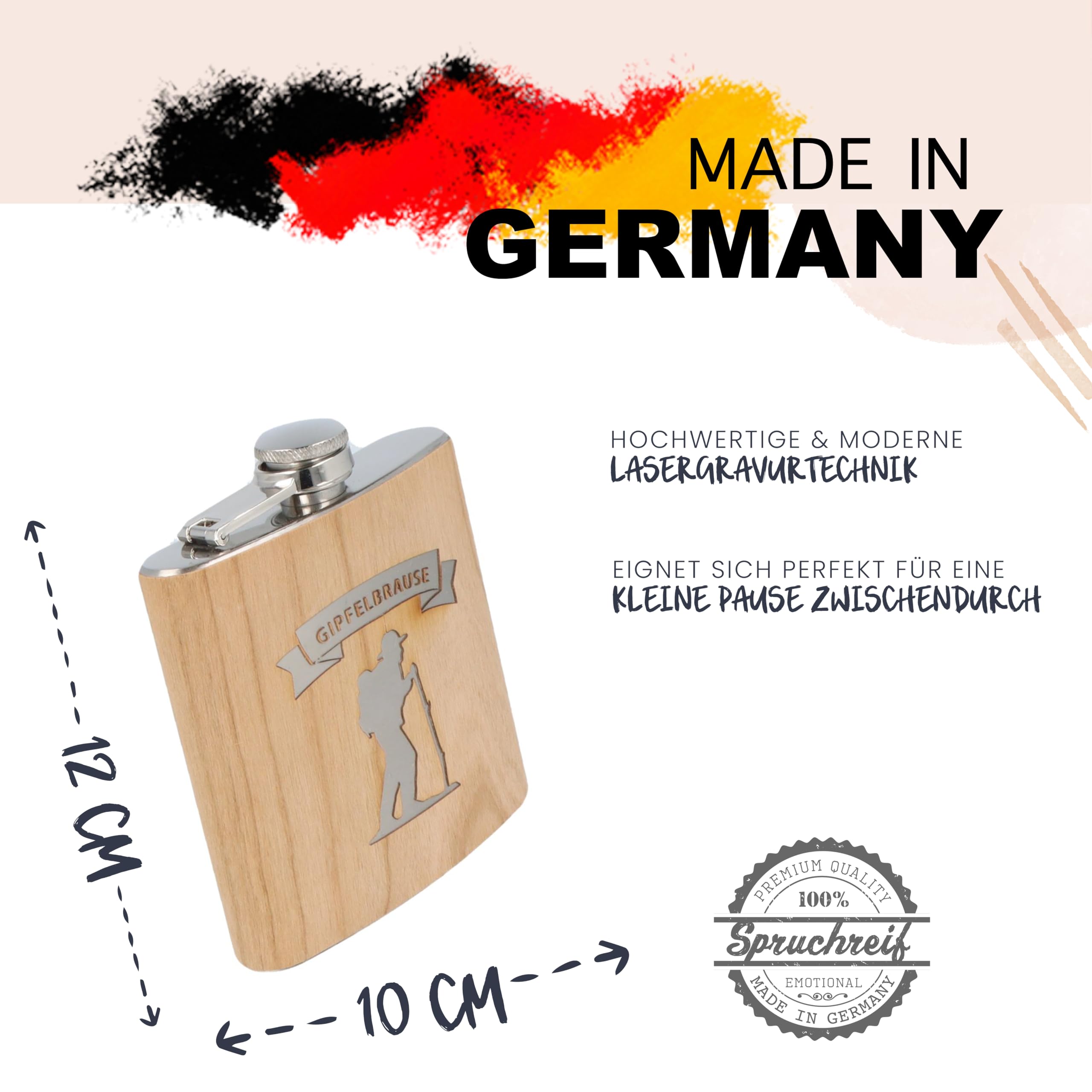 Spruchreif Fiaschetta in acciaio inox con incisione | fiaschetta in legno | regalo per cacciatori | regalo per cacciatori | regali cacciatori | regali da caccia | regali da uomo | festa