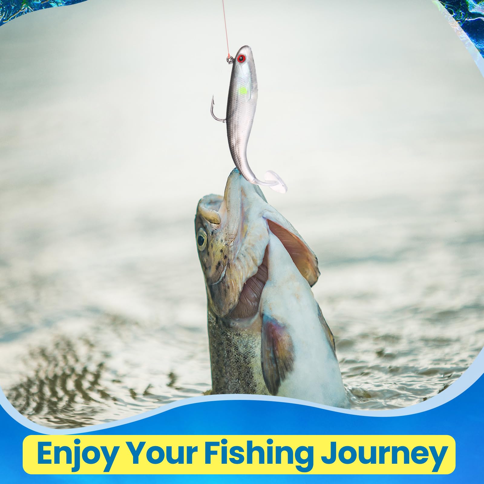 Mimorou 18 paquetes de señuelos de pesca suaves preaparejados, cebos de natación para pesca de lubina, cebos de pesca con cola de remo, equipo de pesca para trucha, lucioperca, agua dulce y salada
