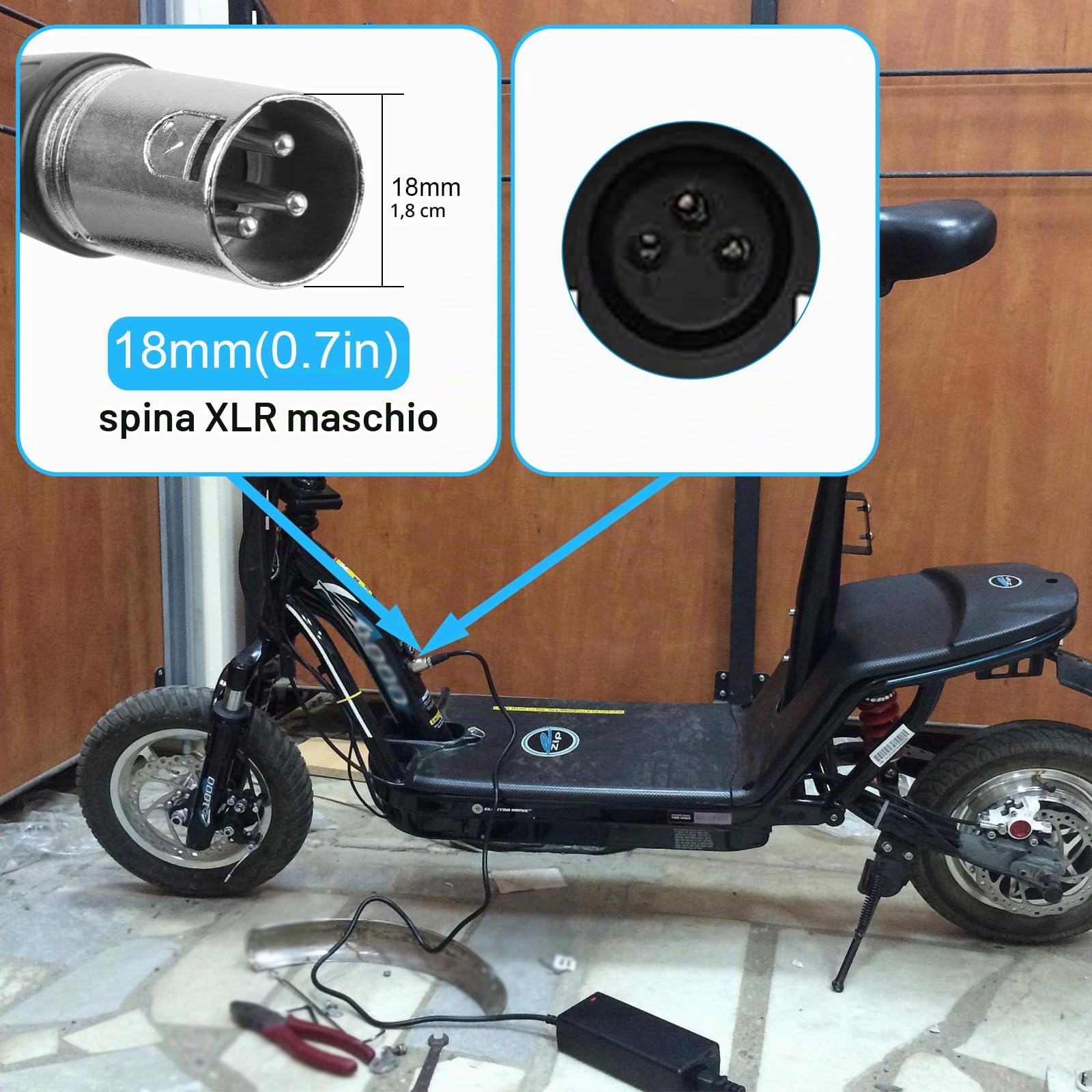 Labtec Caricabatteria 42V 36V 2A per Batteria al litio con connettore XLR a 3 pin per Bici Elettrica Monopattino Elettrico Sedia a Rotelle Elettrica