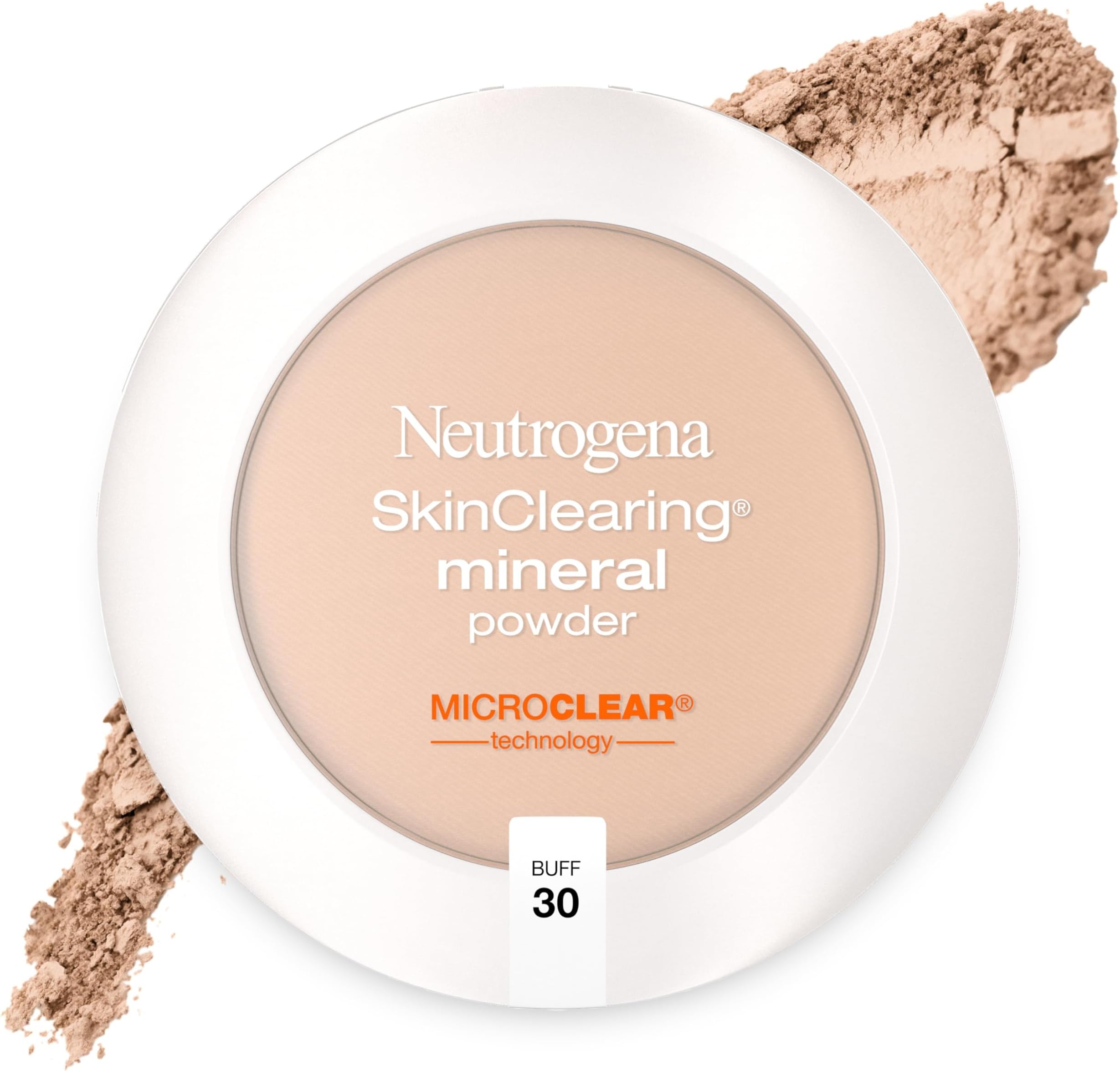 Neutrogena SkinClearing Pressed Mineral Powder Compact for Acne Prone Skin, Oil Absorbing Acne Makeup with Salicylic Acid helps to Cover, Treat & Prevent Breakouts, Buff 30,.38 oz
