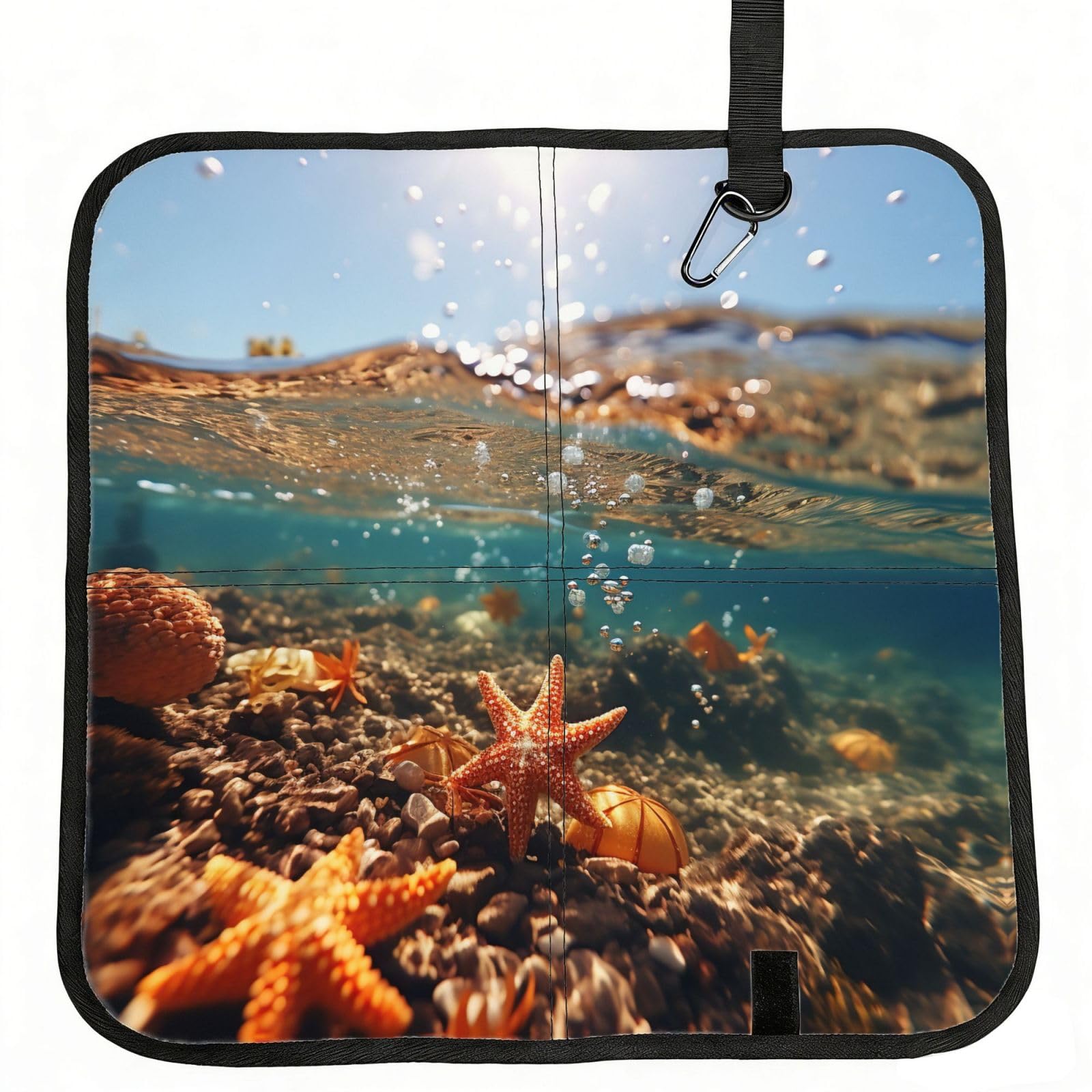 YGLHBDPBF Ocean Sea Wave Seashell Print Camping seat cushion,Foldable Sitting Pads,Save Backpack Space for Hiking