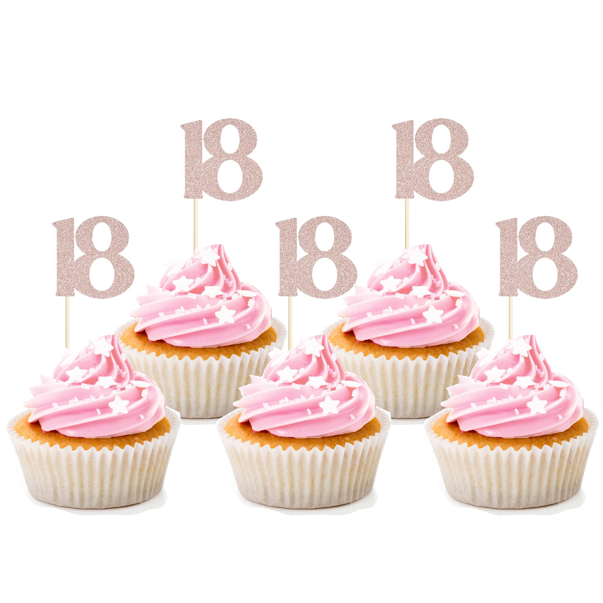Sotpot 30PCS 18th Birthday Cupcake Toppers Rose Gold Glitter 18th Cupcake Picks for Happy 18th Birthday Party Decorations