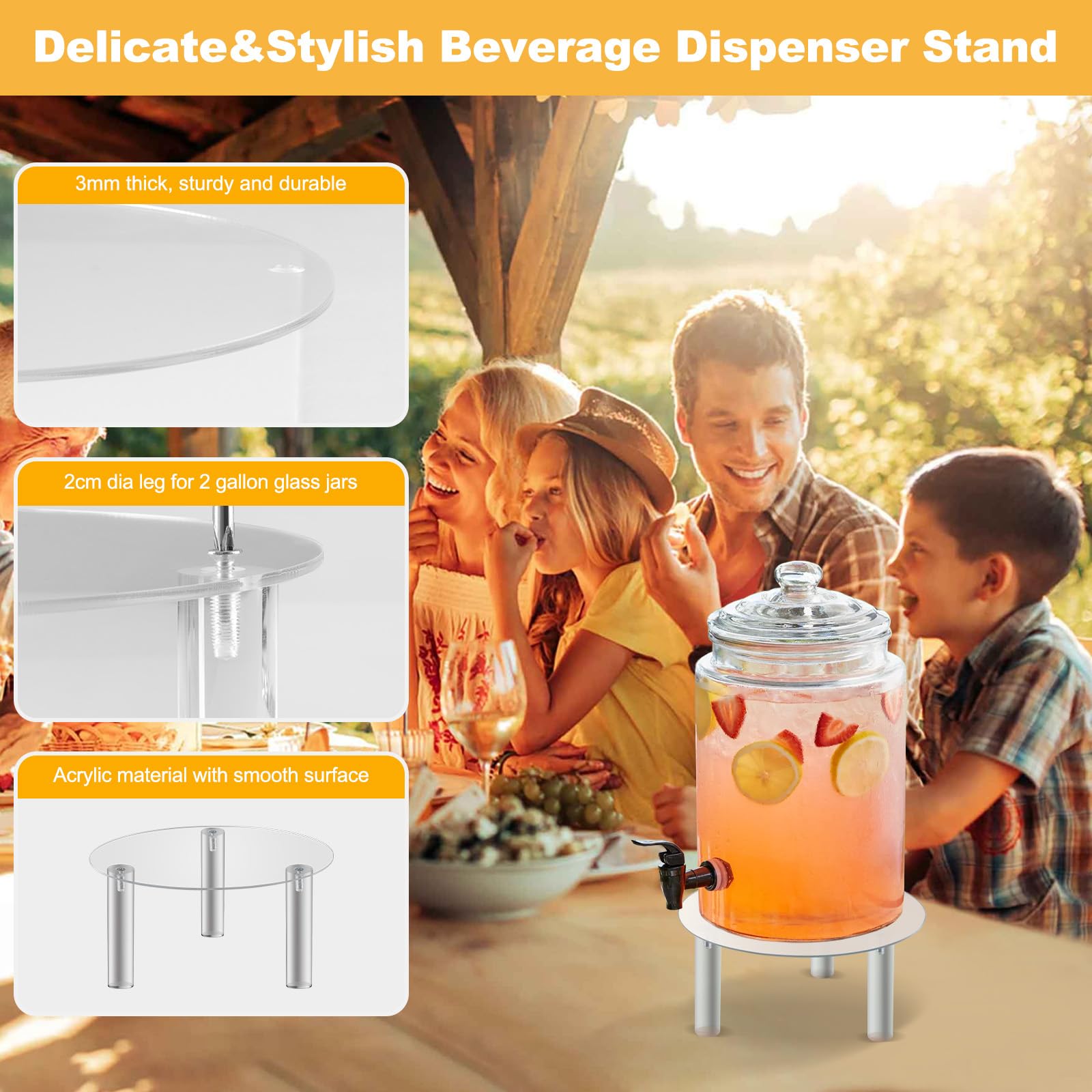 2 supporti per dispenser di bevande, in acrilico, per un massimo di 19 cm, dispenser di bevande in vetro, per casa, feste, bar, vino, succo, tè, limonata (solo supporto)