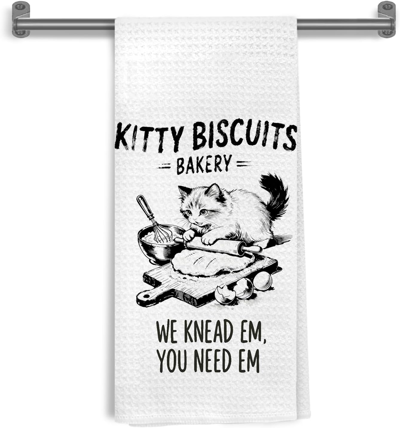 Funny Baker Cat Kitchen Towels, Baker Gifts for Cat and Baking Lovers, Kitty Biscuits Bakery Decorative Hand Tea & Dish Towels for Bakery Kitchen, 16x24 Inch