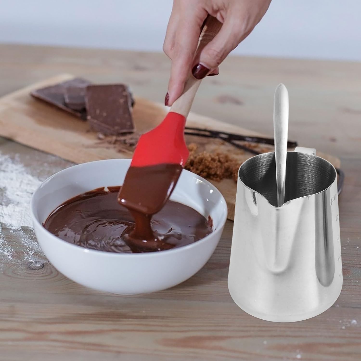 GLEAVI Double Boiler Pot Set 400Ml Stainless Steel Chocolate Melting Bowl and Wax Melt Pot with Mixing Spoon for DIY Candy, Scented Wax, and Home Cooking