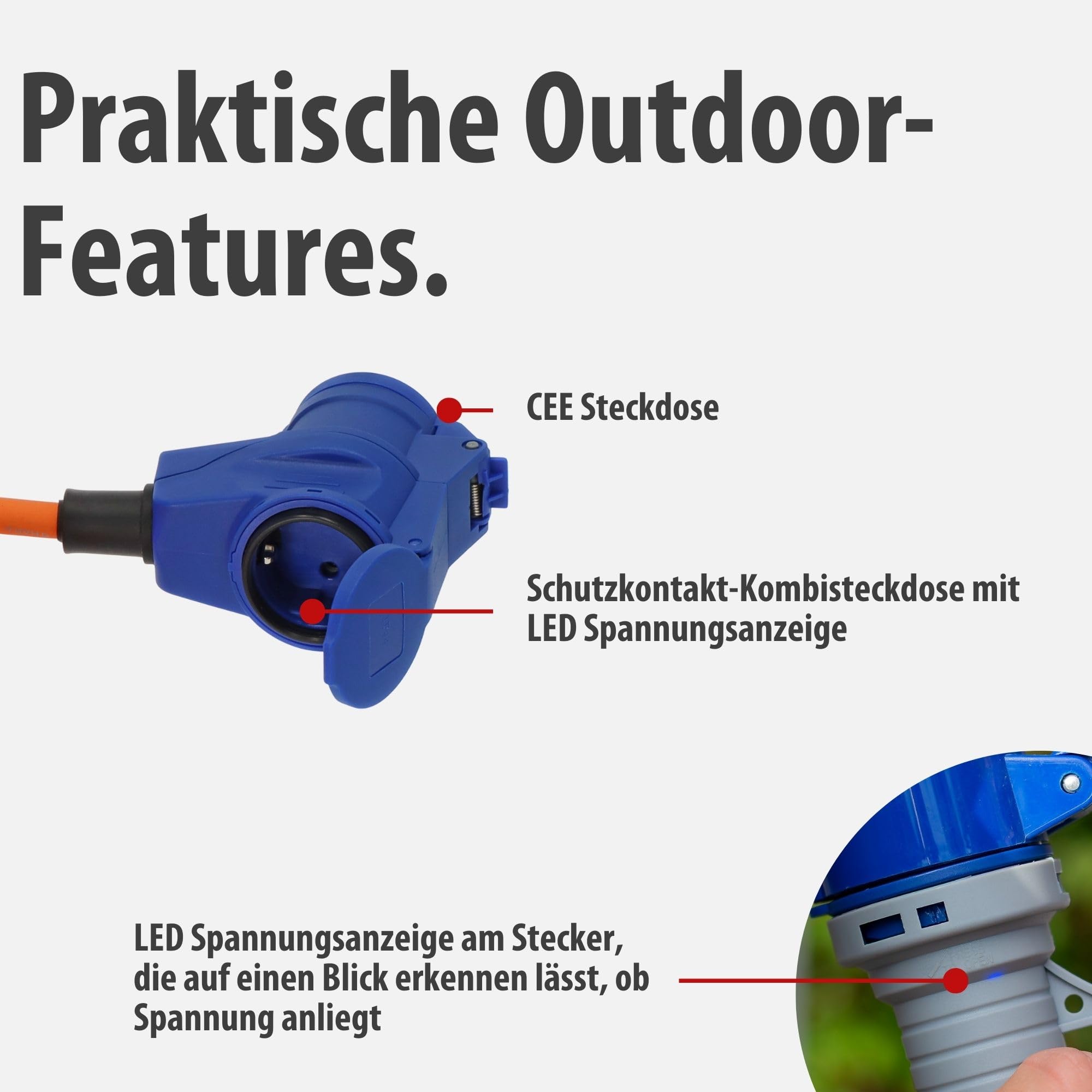Brennenstuhl Camping CEE-Verlängerungskabel mit CEE-Stecker und Winkelkupplung inkl. Schutzkontakt-Kombisteckdose mit LED Spannungsanzeige (25m, 230V/16A, Einsatz im Außenbereich, Made in Germany)