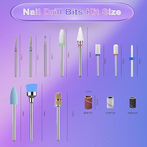 Miniatura 2 de 11 brocas de uñas, 332 brocas de cerámica profesionales para uñas con brocas de cutícula y 75 bandas de lijado de uñas (#80#120#180) para uñas de